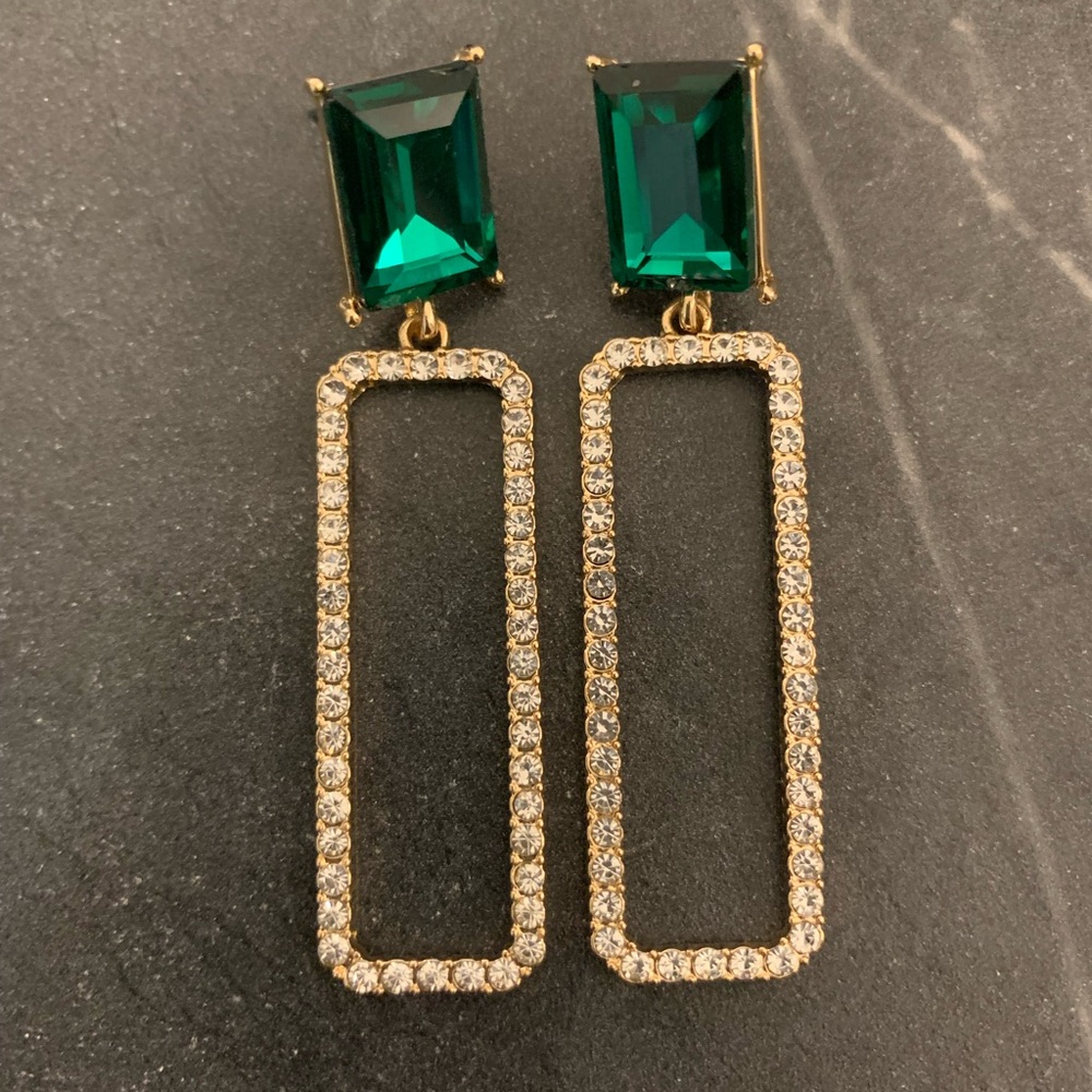 Emerald Green and Gold Drop Earrings